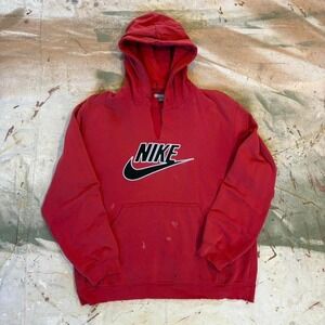2000s Y2K faded and Distressed Red Nike Hoodie Size XL